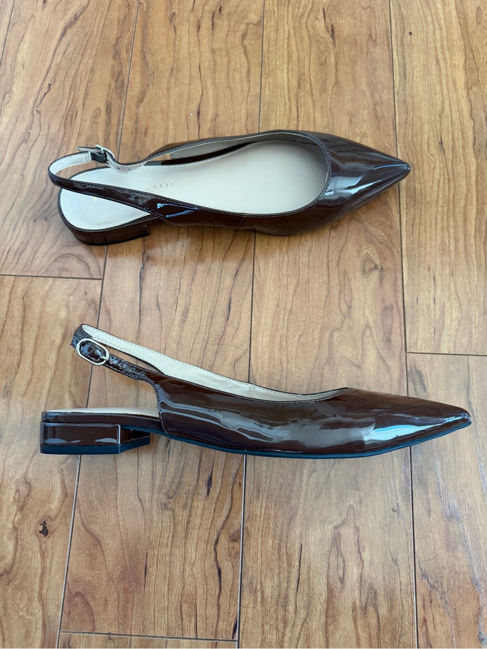 Kelly & Katie Dark Brown Patent Pointed-Toe Slingback Flats